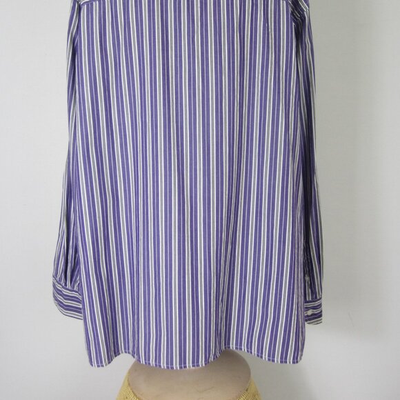 Chaps Womens Plus 3X Purple Striped Long Sleeve Button Blouse Shirt Cotton - Picture 9 of 10